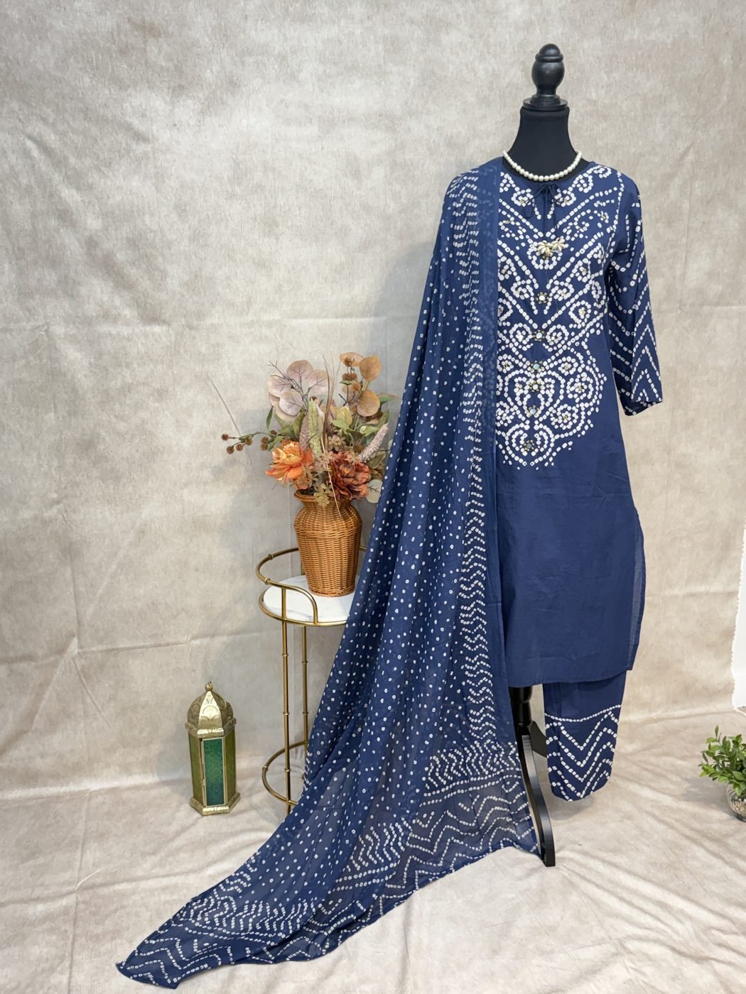 BLUE Cotton Bandhani Print Suit